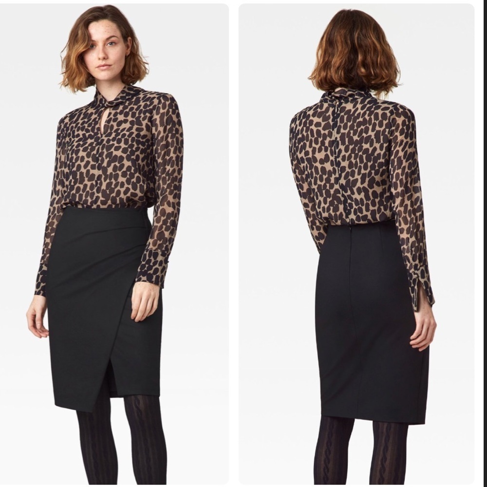 NWT Ecru Faux Wrap Skirt in Black Size 10‎